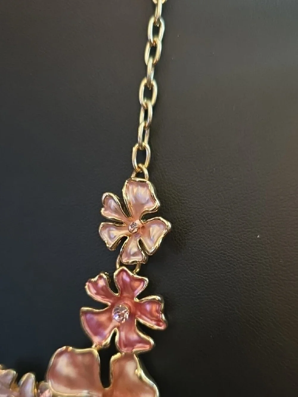 Gold-Tone Pink Floral Statement Necklace - Women Jewelry